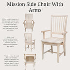 IC International Concepts Mission Side Chair with Arms Solid Parawood, Box Seat Construction, Kitchen/Dining, 22"W x 21"D x 39"H, 225 Lbs Wt. Capacity, DIY, Paint/Stain In Any Color, Unfinished