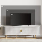 DHH 70.8 Inch Mid Century Modern TV Stand with Power Outlet for TVs up to 80 Inch, Entertainment Center with Storage and Adjustable Shelves, Media Console with Sliding Doors for Living Room(White)