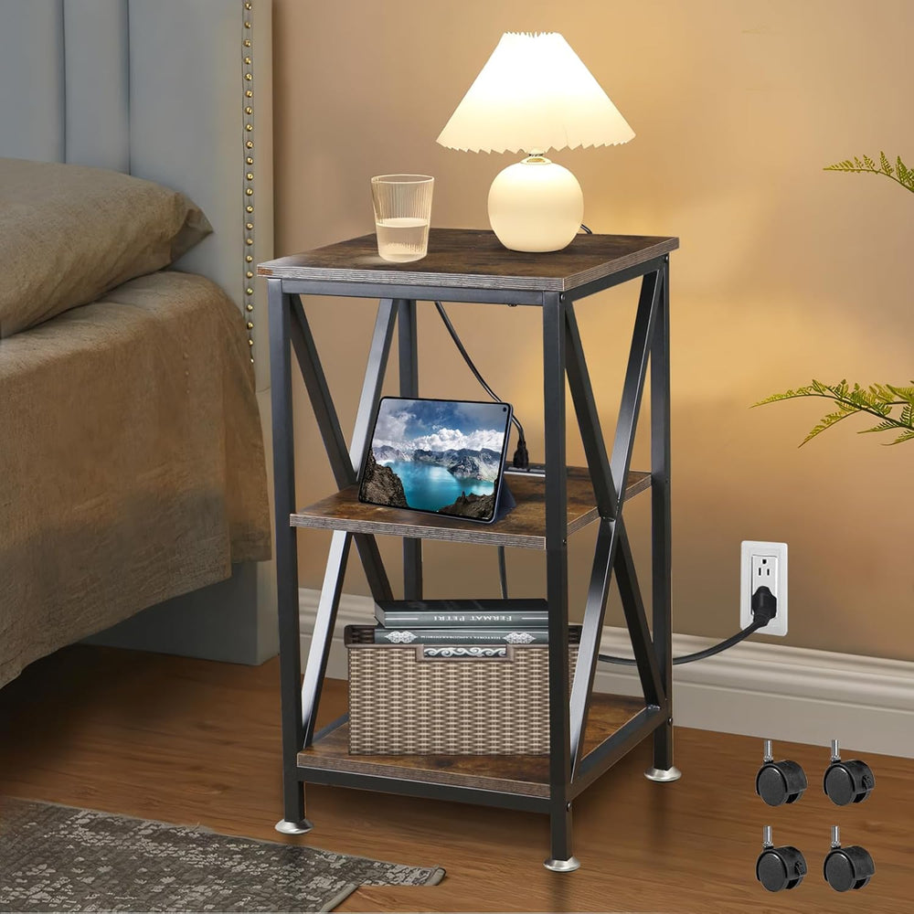 Square End Table with Charging Station, 3-Tier End Table Living Room, 16&quot...