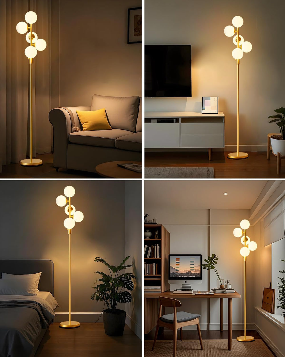 Lightdot Dimmable Globe Floor Lamp, Gold Standing Lamps with 5PCS 3000K Bulbs...