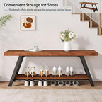 IBF Natural Real Wood Entryway Bench, Solid Wood Storage Bench, Industrial Bedroom Bench in Entry Way Hallway Foyer Rack, Modern Shoe Bench Seat for Living Bed Room Indoor, Rustic Brown, 47 Inch