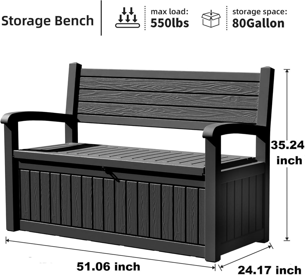 PatioZen 80 Gallon Outdoor Storage Bench Deck Box Waterproof Lockable,Outdoor...