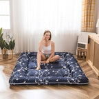 MAXYOYO Japanese Floor Mattress Futon Mattress, 4" Thicken Tatami Mat Sleeping Pad Foldable Roll Up Mat Boys Girls Dormitory Pad Kids Floor Lounger Pillow Bed, Charcoal Grey, Queen Size