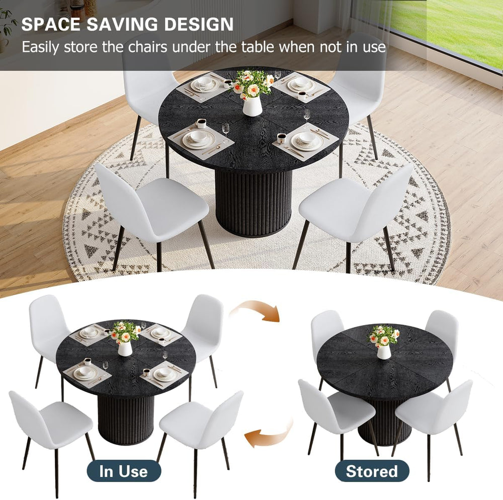 Round Dining Table Set for 4, Black Kitchen Table Set for 4 with 42''...
