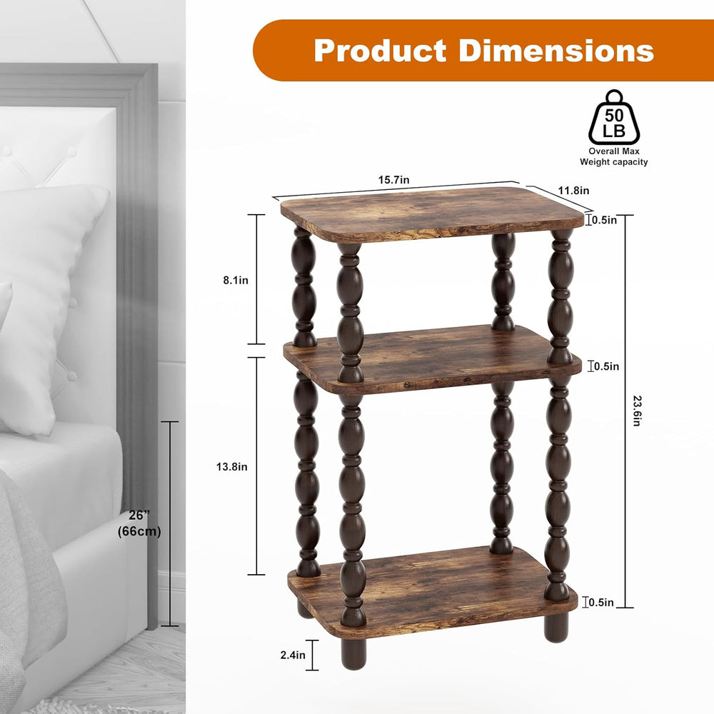 Retro End Table, 3-Tier Small Side Table, Narrow Couch Side Table for Small S...