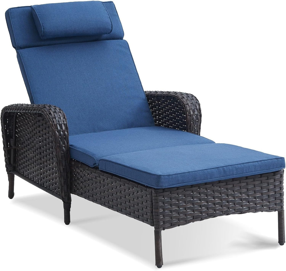 Belord Wicker Outdoor Chaise Lounge Patio Recliner - 75 Inch Adjustable Chais...