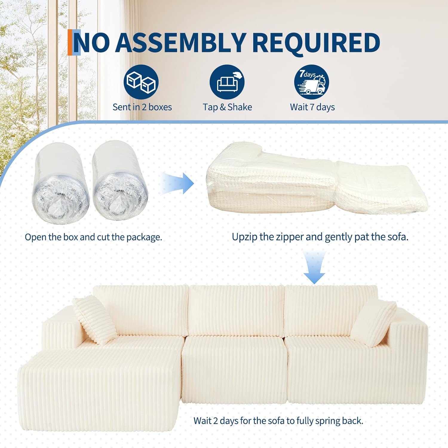 108" Modular Sectional Sofa Couches for Living Room Cloud Memory Boneless Couch No Assembly Required