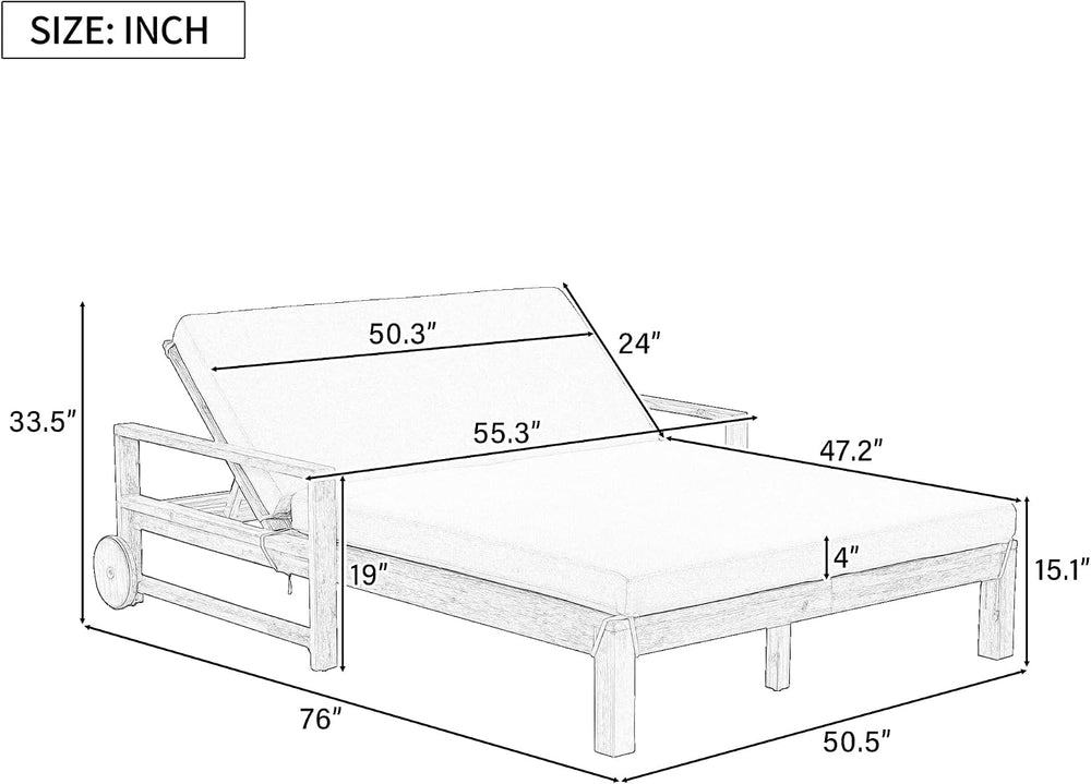 Merax Acacia Wood Outdoor Daybed Sofa, Farmhouse Patio Sun Lounger with Adjus...