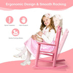 Kids Rocking Chair, Design Support Ages 3-6 for Outdoor, Pink | Solid Wood Toddler Baby Rocker, High Backrest & Rounded Armrests and Ergonomic, Living Room or Reading Room Use
