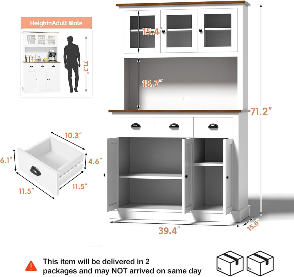 MU 71" Kitchen Pantry Cabinet with Charging Station, Tall Pantry Hutch w...
