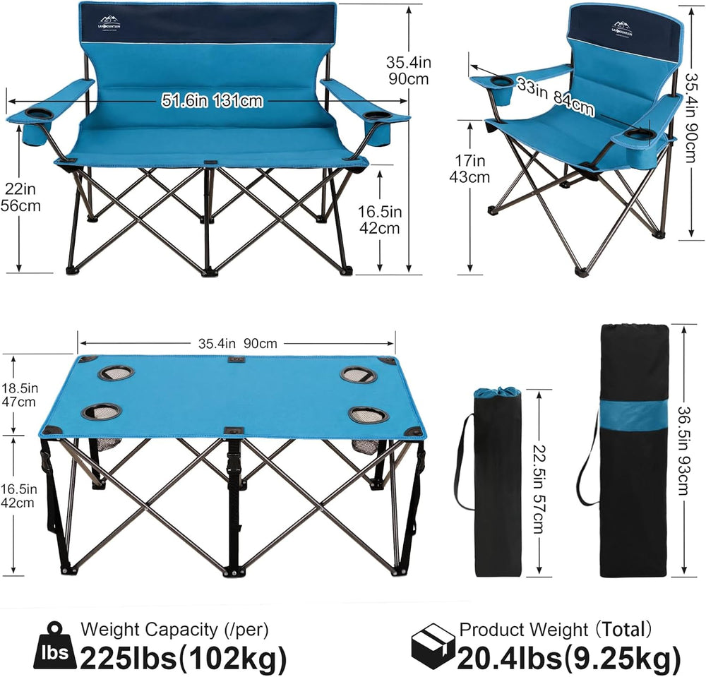 Oversized 4 Pcs Camping Chair Set with Table,Outdoor Folding Heavy Duty Lawn ...
