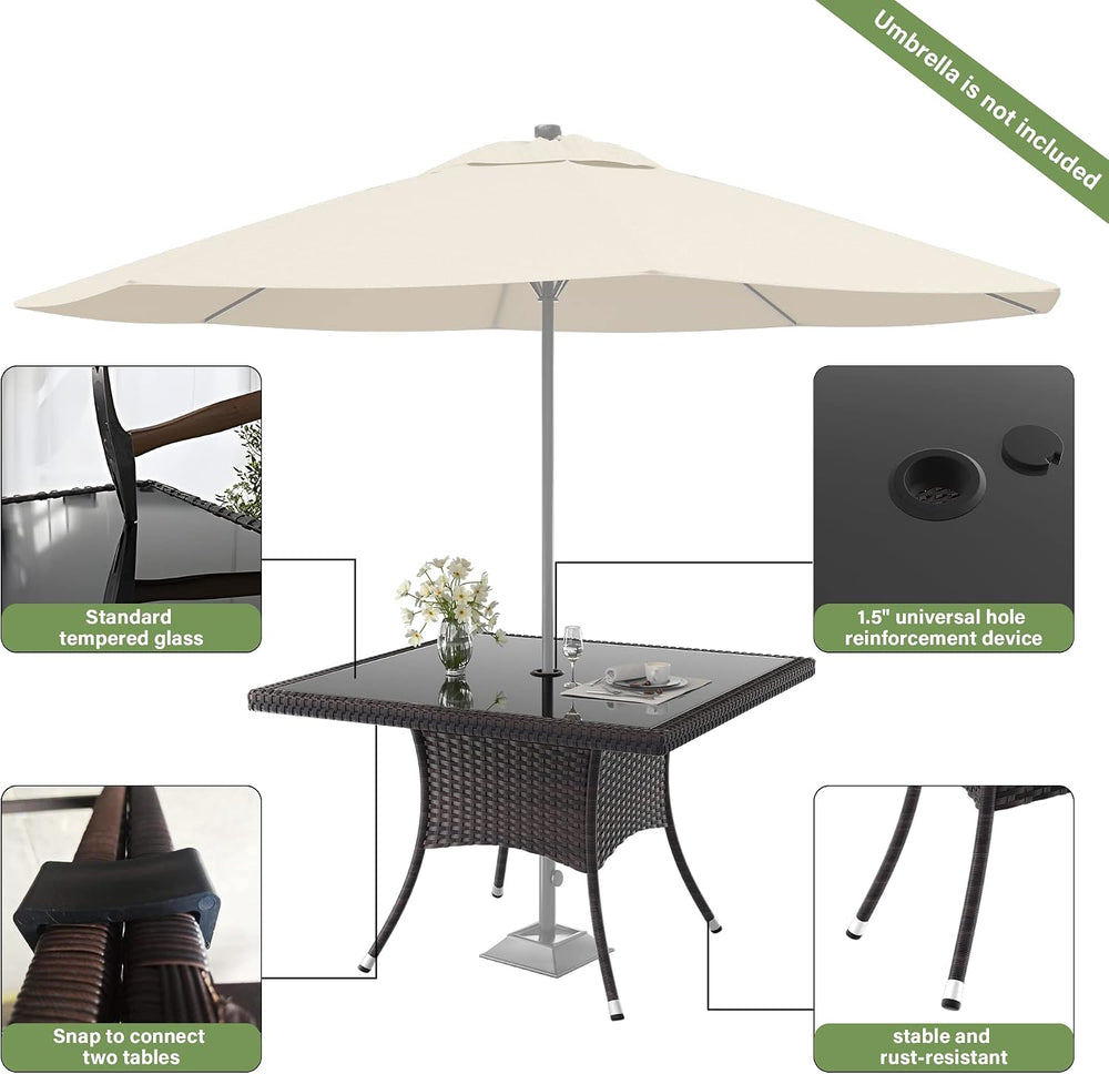 ALAULM 5 Piece Patio Dining Set All-Weather Wicker Outdoor Furniture Set w/Te...
