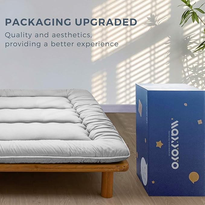 MAXYOYO Japanese Floor Mattress Futon Mattress, 4" Thicken Tatami Mat Sleeping Pad Foldable Roll Up Mat Boys Girls Dormitory Pad Kids Floor Lounger Pillow Bed, Charcoal Grey, Queen Size