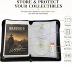 CD DVD Storage Binder, Holds 56 Discs and 28 Booklets with Tag Slots, PU Leather Wallet Organizer for Blu-ray Movies, Music, Video Games, Home and Car