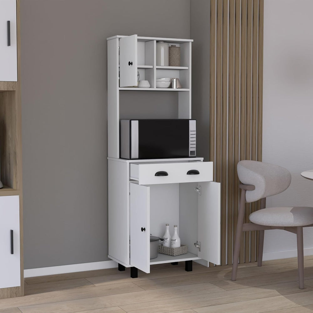 67" H with 5-Tier Storage Shelves and 2 Doors, White,for Kitchen