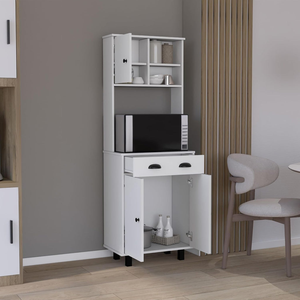 67" H with 5-Tier Storage Shelves and 2 Doors, White,for Kitchen