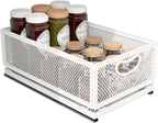Sliding Cabinet Basket Organizer Drawer Self Adhesive Slide out Pantry Shelves Heavy Duty Carbon Steel Slide Cabinet Storage Basket with Handle for Bathroom Kitchen Home