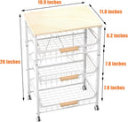 4-Layer Fruit Basket Kitchen Food Storage Organizer and Storage Rack, Stackable Storage cart with Desktop, Pull-Out Hollow Metal Storage Basket, liding Out Storage,White