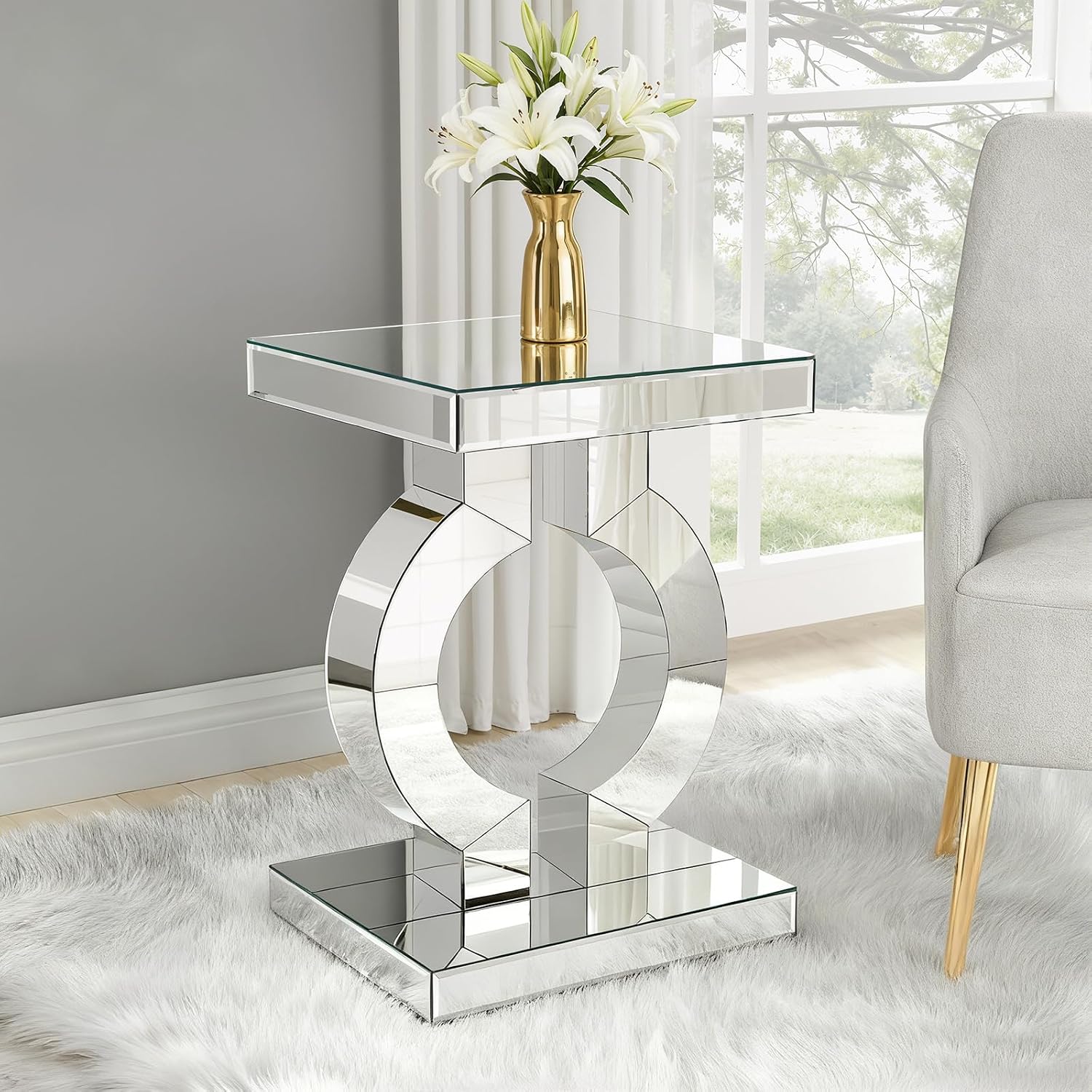 Mirrored End Table, Silver Side Accent Table, Small Mirrored Coffee Table for Living Room, Bedroom, 16"x12"x23"