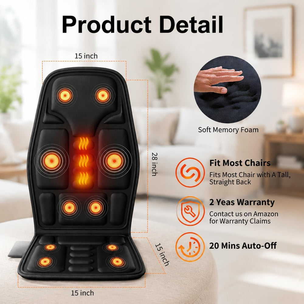 SLOTHMORE Vibration Back Massager for Chair with Heat, Chair Massager Pad wit...