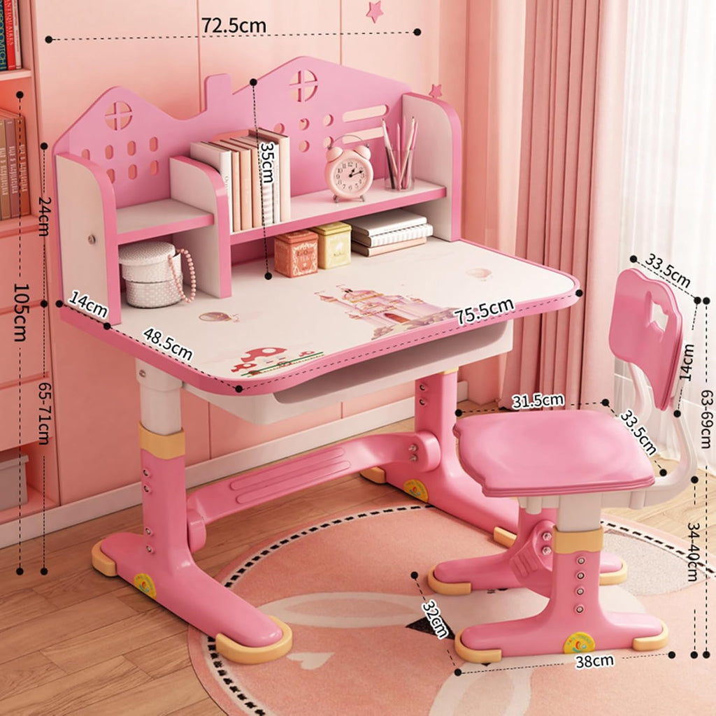 Kids Desk and Chair Set, Kids Functional Desk and Chair Set for Kids 6-12, Height Adjustable Children Study Desk, Upgraded Writing Study Table, Suitable Gift for Girls Boys (Pink)