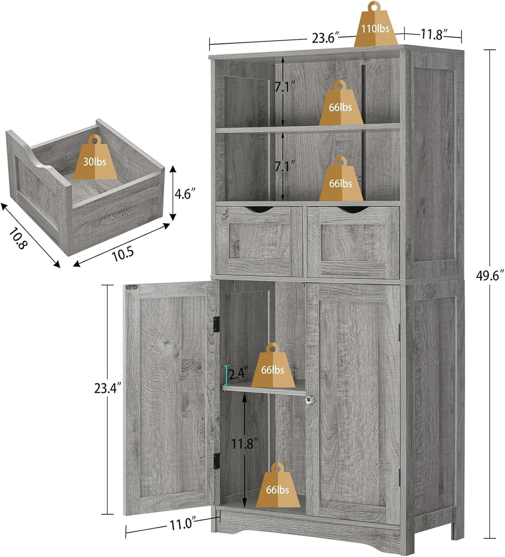 Iwell Storage Cabinet with 2 Drawers & Adjustable Shelf, Tall Bathroom Ca...