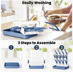 Baby Bottle Drying Rack: Vertical Space Saving Large Bottles Holder - Standing Boon Dryer Rack Baby Accessory - Countertop Holds Up to 12 Bottles & Pump Part Cleaning & Cup (Blue) (Blue)
