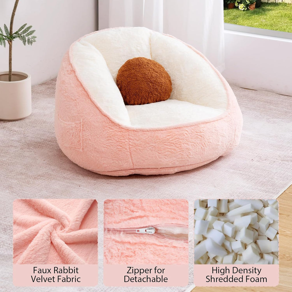 HOMMPA Bean Bag Chair for Teens Comfy Faux Fur Bean Bag Couch with Back Support Stuffed Lazy Floor Sofa for Living Room Bedroom Dorm Peach Pink