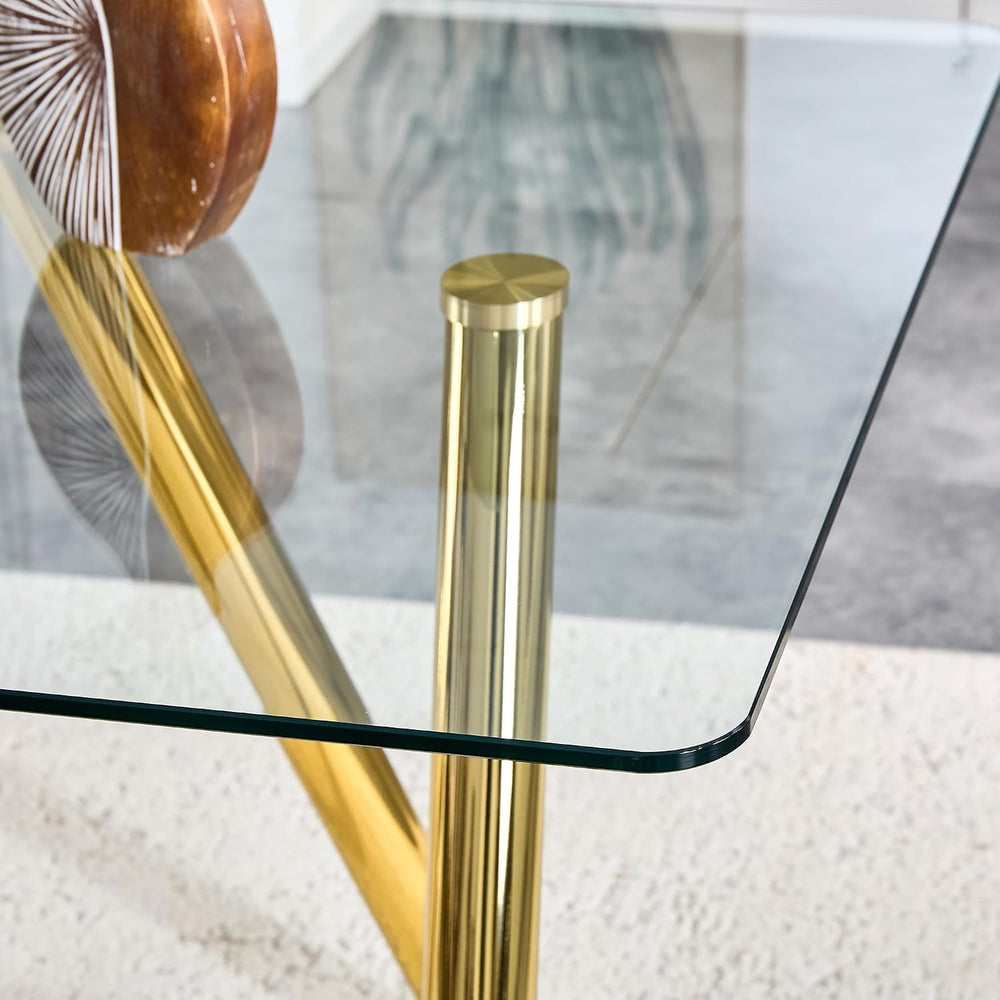 71" Glass Gold Dining Table for 6-8, Modern Dining Room Table with 0.39&...