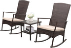 Oasishine Outdoor Rocking Chair 3 Pieces High-Backed Rocking Chair Patio Rocking Chairs Outdoor Table, Khaki