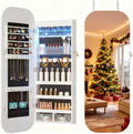 LVSOMT Round Mirror Jewelry Cabinet Door Hang, Jewelry Armoire with Mirror Wall Mounted, Hanging Mirror Jewelry Organizer, Full Length Mirror with Jewelry Storage, White
