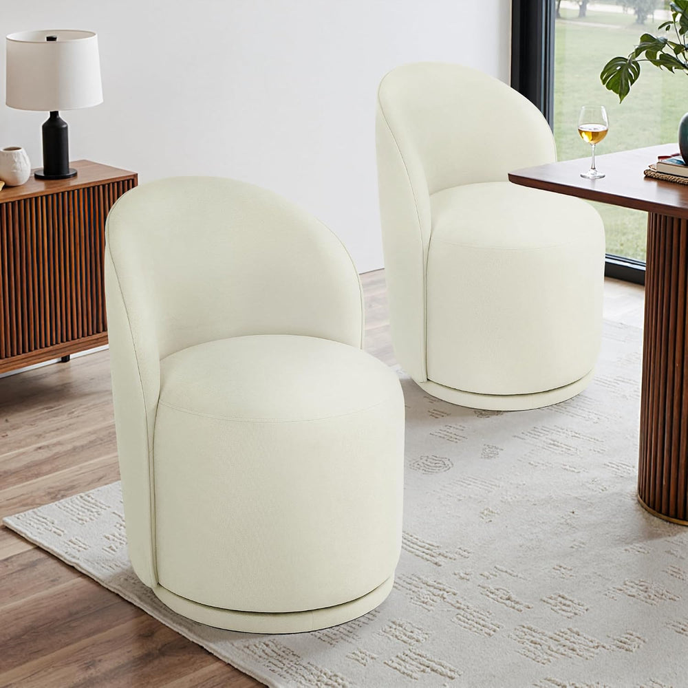 360° Swivel Dining Chair, Fabric Barrel Accent Chair, Beige | Modern Upholste...