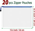 AUSTARK 20 Pcs Zipper File Bags, Plastic Mesh Pouch, Board Game Storage Bag, Waterproof Bags for Office School (A4 Size 13.4''x9.4'', White and Blue)