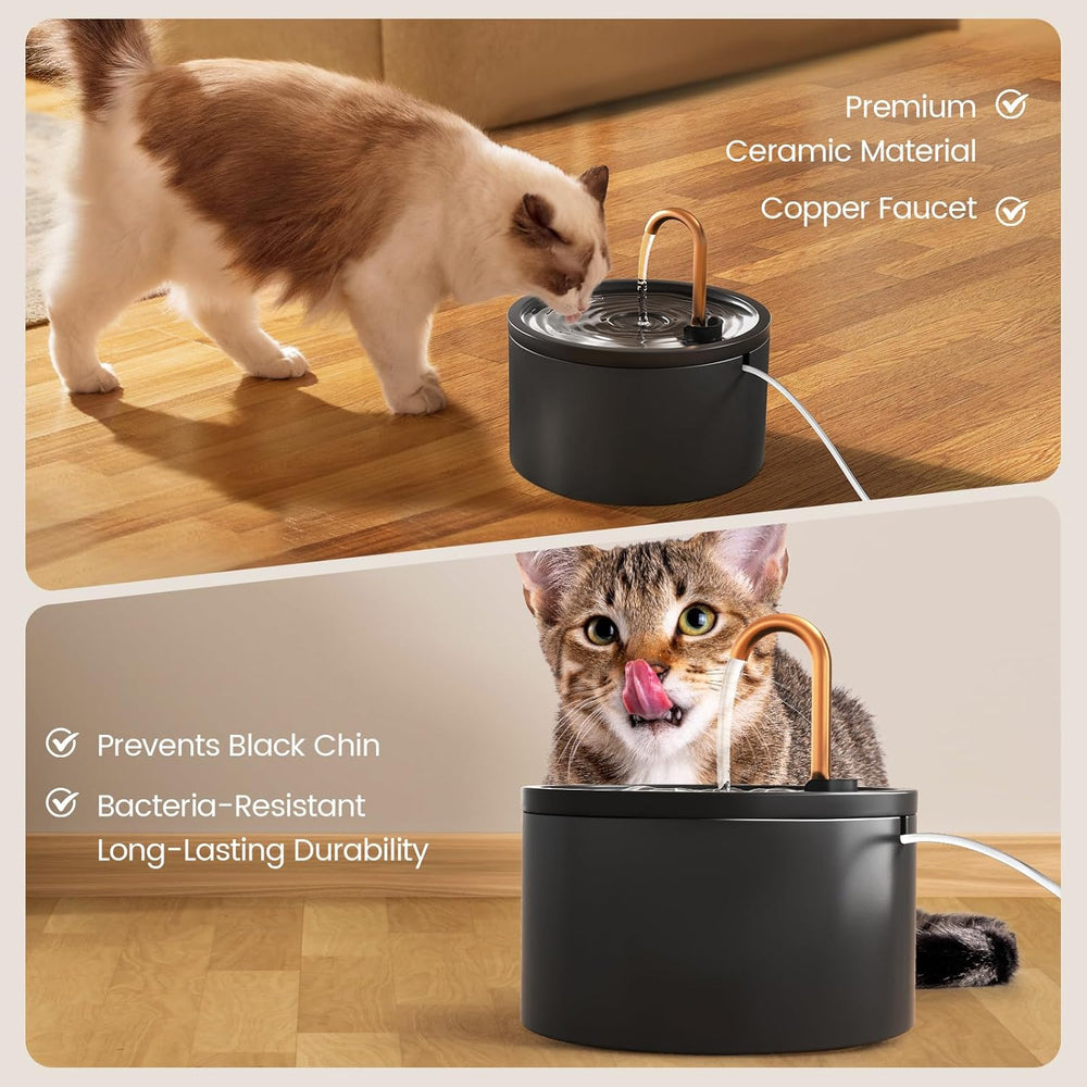 Ceramic Cat Water Fountain, All-Ceramic Body, Pure Copper Spout