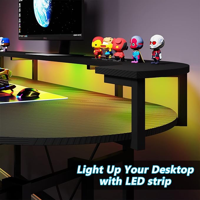 Tribesigns 75 Inch Gaming Desk with Monitor Shelf, Large PC Computer Desk with LED Lights, Gaming Table Gamer Desk for Bedroom, Home Office, Black