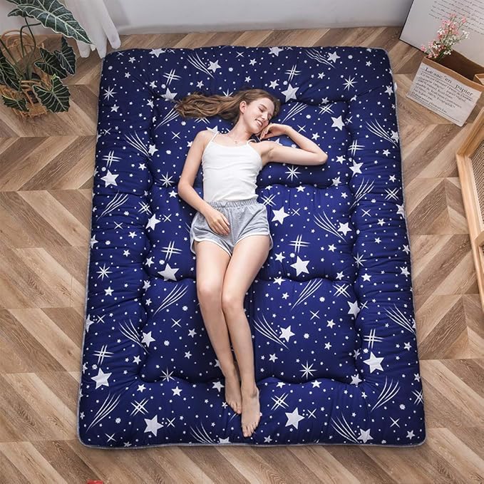 MAXYOYO Japanese Floor Mattress Futon Mattress, 4" Thicken Tatami Mat Sleeping Pad Foldable Roll Up Mat Boys Girls Dormitory Pad Kids Floor Lounger Pillow Bed, Charcoal Grey, Queen Size