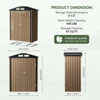5x3 FT Outdoor Metal Storage Shed with Floor Frame, Double Door, 1 Clear Window, Tool Shed for Garden, Patio, Backyard Brown