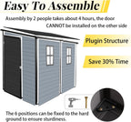 8x4ft Lean to Shed, Resin Outdoor Storage Shed with Floor and 2 Windows, Plastic Sheds & Outdoor Storage Clearance for Patio Furniture, Garden Tools Bike Accessories, Beach Chairs, Black+Grey