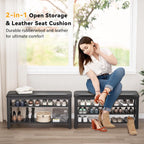 Taitiy Shoe Bench with 3 Tier Adjustable Shelves Rubberwood Entryway 47.2'' | Hallway organizer, solid wood design, removable shelves, space saving storage, perfect for front doors, family spaces