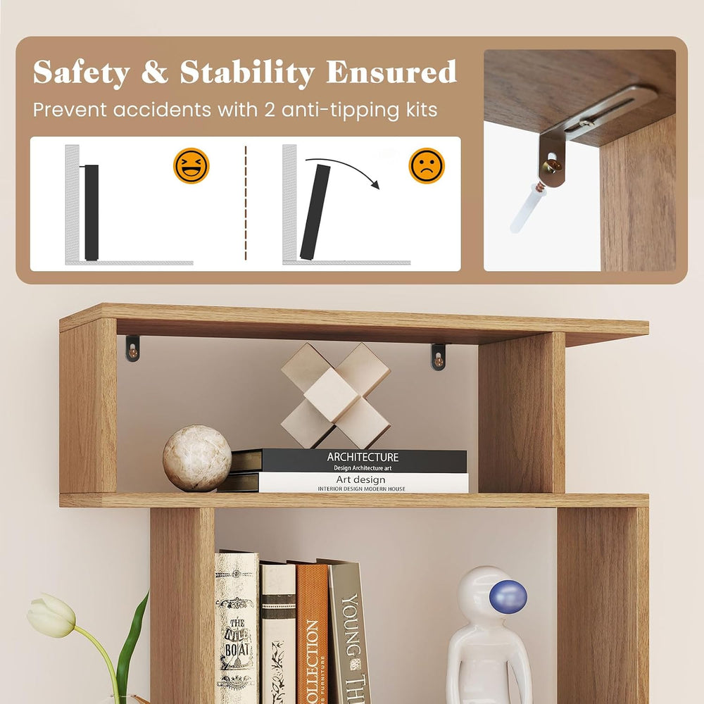 GIANTEX 6-Tier Geometric Bookshelves Set of 2, S-Shaped Bookcase with 2 Anti-...