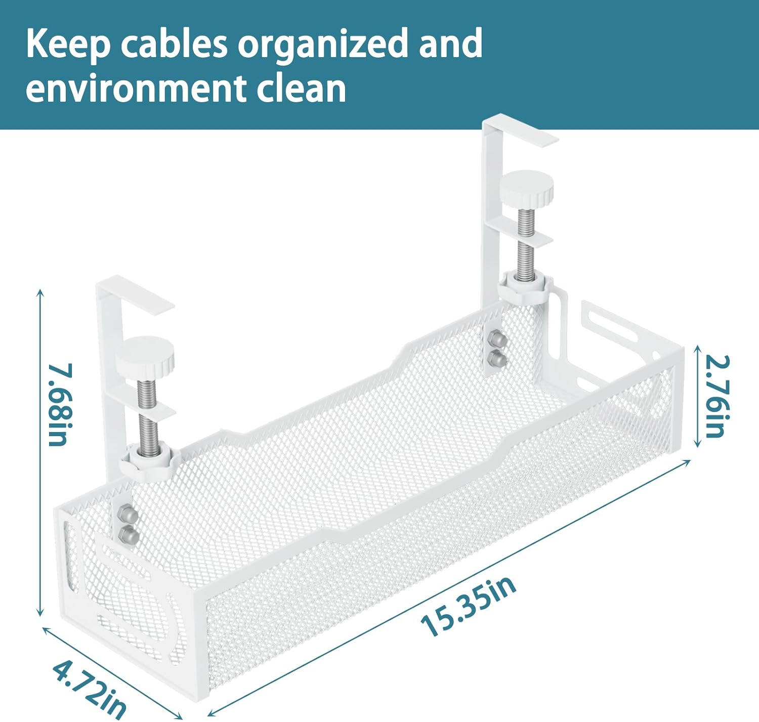 Under Desk Cable Management Tray, No Drill Mesh Desk Cable Tray, Wire Management Tray Cable Management Rack, Wire Organizer and Cable Management Box (White)