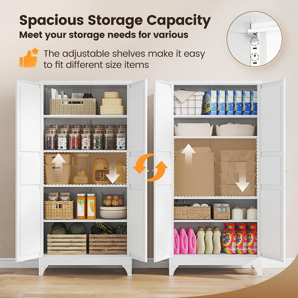 Yizosh Metal Storage Cabinet Kitchen Pantry Cabinet 4 Adjustable Shelves Kitc...