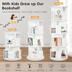 Rotating Bookshelf,Wooden Rotating Corner 4-Tier 360 Display Spinning Floor Standing Bookcase White Stackable Bookshelf Storage Rack Organizer for Small Space Bedroom Living Room Study Room