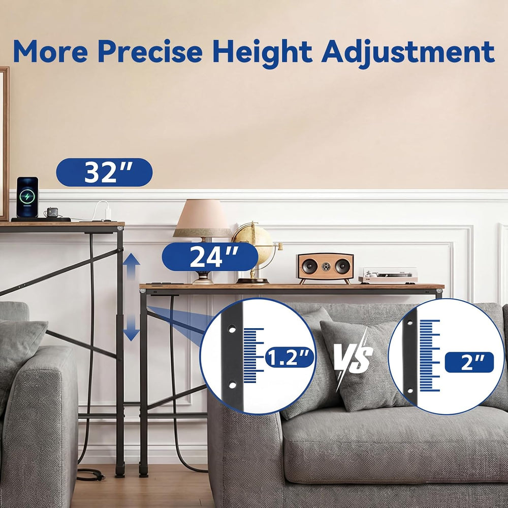 78.8inch Adjustable Height Narrow Sofa Side Table with 2 Power Outlets, Couch...