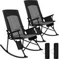 Romswi 2 Pack High Back Portable Rocking Chair with Hard Armrests, Oversized Folding Rocker Camping Chairs for Outdoor, Heavy Duty 400 lbs Patio Lawn Chairs