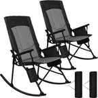 Romswi 2 Pack High Back Portable Rocking Chair with Hard Armrests, Oversized Folding Rocker Camping Chairs for Outdoor, Heavy Duty 400 lbs Patio Lawn Chairs