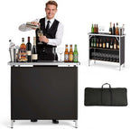 VEVOR Folding Portable Bar Table, 38.6 x 15.2 x 34.3 in, with Carry Bag, Storage Shelf, and Detachable Skirt, Quick and Easy Setup, Foldable Mobile Bartending Station for Events, Party, Tradeshow