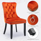 Velvet Upholstered Dining Chairs Set of 4, Modern Style Kitchen Side Chairs with Nailhead Trim and Wood Legs,Metal Pulling Ring for Dining Room Living Room(Orange,Set of 4)