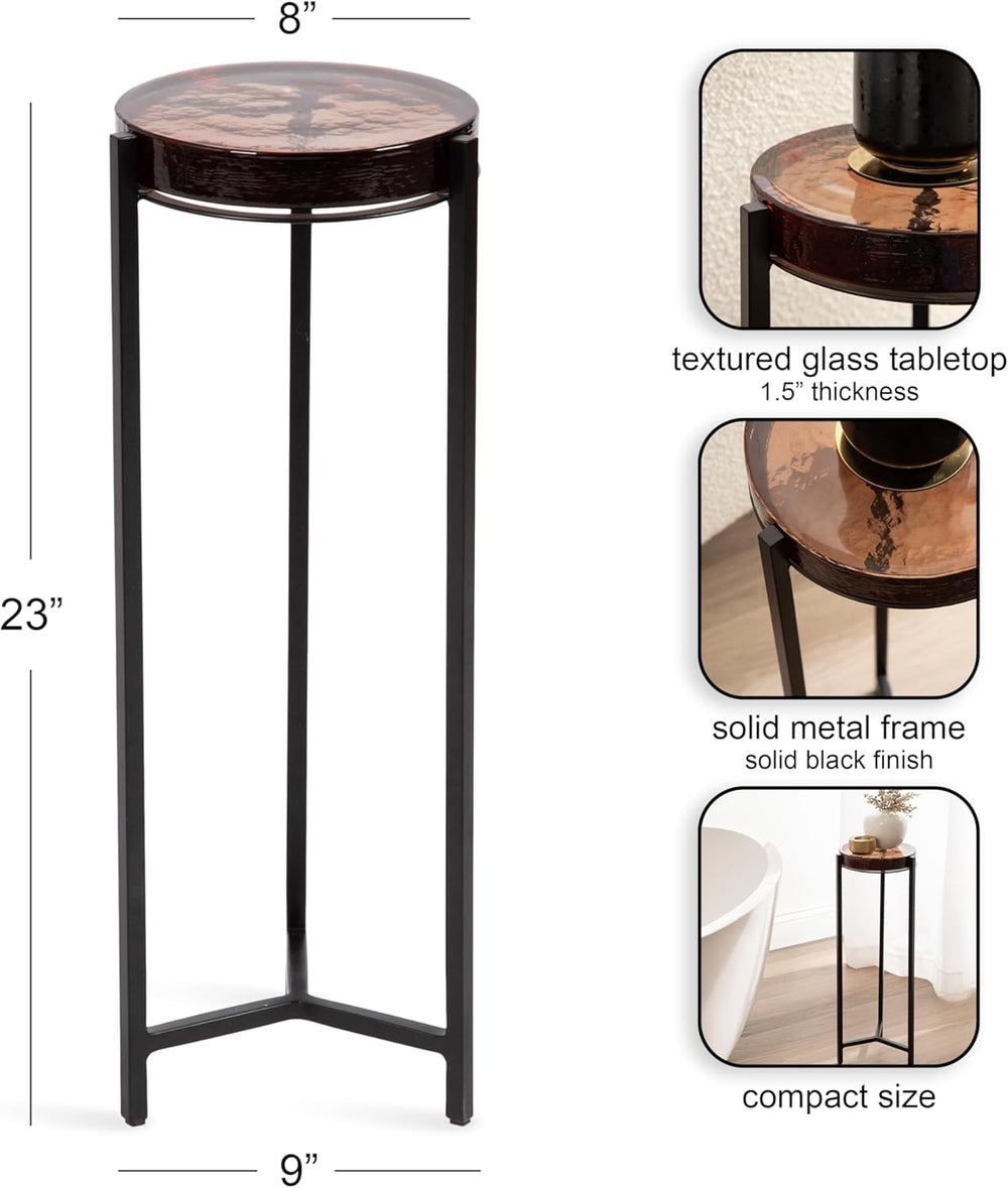 Kate and Laurel Aguilar Modern Drink Table, 9 x 9 x 23, Amber Glass and Black...