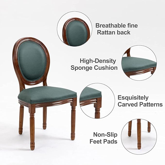 Nrizc French Country Dining Chairs Set of 6, Farmhouse Dining Chairs with Round Button Back, Solid Wood Legs, French Lunch Chair for Kitchen/Bedroom/Dining Room